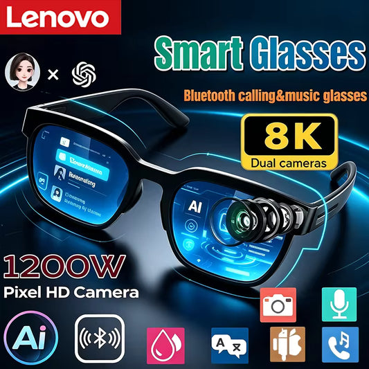 Gafas Inteligentes Lenovo 8K con Doble Camara ,Bluetooh,IA,Resistente al agua y Grabacion HD